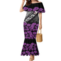 Personalised Remembering ANZAC Lest We Forget Mermaid Dress Vintage Film Frame Memorial Purple Poppy LT9 Women Purple - Polynesian Pride