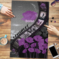 Personalised Remembering ANZAC Lest We Forget Puzzle Vintage Film Frame Memorial Purple Poppy