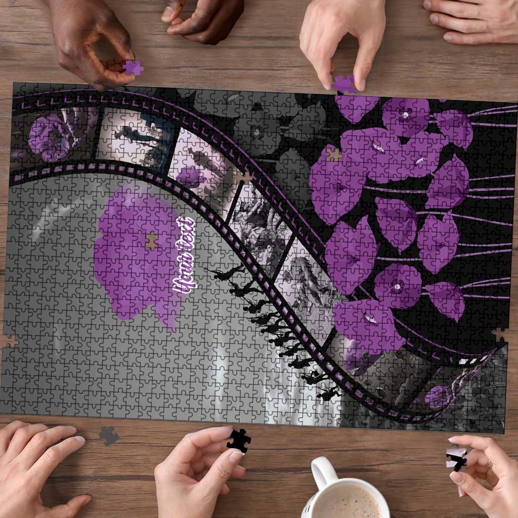 Personalised Remembering ANZAC Lest We Forget Puzzle Vintage Film Frame Memorial Purple Poppy