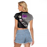 Personalised Remembering ANZAC Lest We Forget Raglan Cropped T Shirt Vintage Film Frame Memorial Purple Poppy LT9 - Polynesian Pride