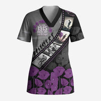 Personalised Remembering ANZAC Lest We Forget Scrub Top Vintage Film Frame Memorial Purple Poppy LT9 Adult Purple - Polynesian Pride