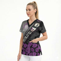 Personalised Remembering ANZAC Lest We Forget Scrub Top Vintage Film Frame Memorial Purple Poppy LT9 - Polynesian Pride