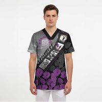 Personalised Remembering ANZAC Lest We Forget Scrub Top Vintage Film Frame Memorial Purple Poppy LT9 - Polynesian Pride