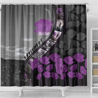 Personalised Remembering ANZAC Lest We Forget Shower Curtain Vintage Film Frame Memorial Purple Poppy
