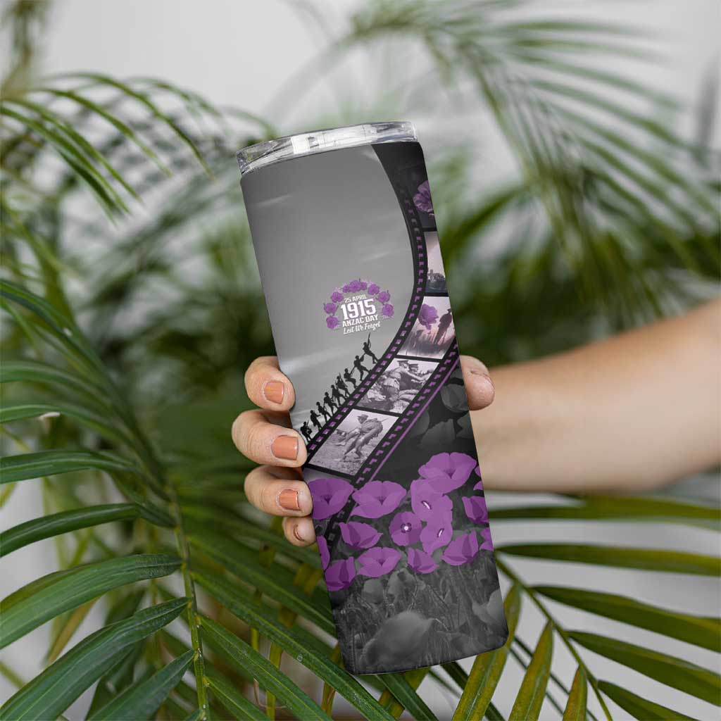 Personalised Remembering ANZAC Lest We Forget Skinny Tumbler Vintage Film Frame Memorial Purple Poppy LT9 - Polynesian Pride