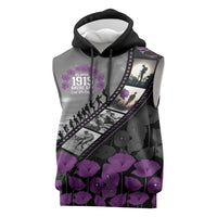 Personalised Remembering ANZAC Lest We Forget Sleeveless Hoodie Vintage Film Frame Memorial Purple Poppy LT9 Purple - Polynesian Pride