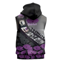 Personalised Remembering ANZAC Lest We Forget Sleeveless Hoodie Vintage Film Frame Memorial Purple Poppy LT9 - Polynesian Pride