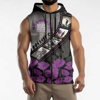 Personalised Remembering ANZAC Lest We Forget Sleeveless Zip Hoodie Vintage Film Frame Memorial Purple Poppy LT9 - Polynesian Pride