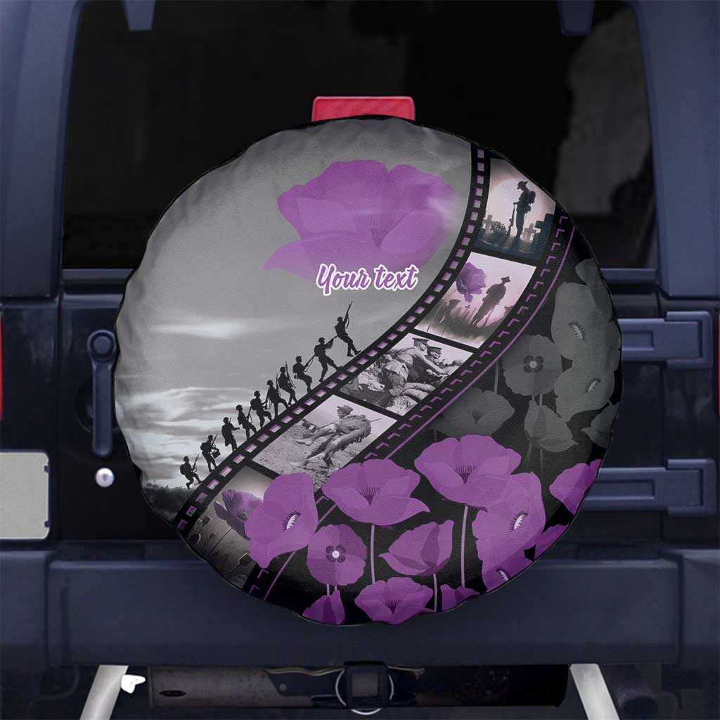 Personalised Remembering ANZAC Lest We Forget Spare Tire Cover Vintage Film Frame Memorial Purple Poppy LT9 No hole Purple - Polynesian Pride