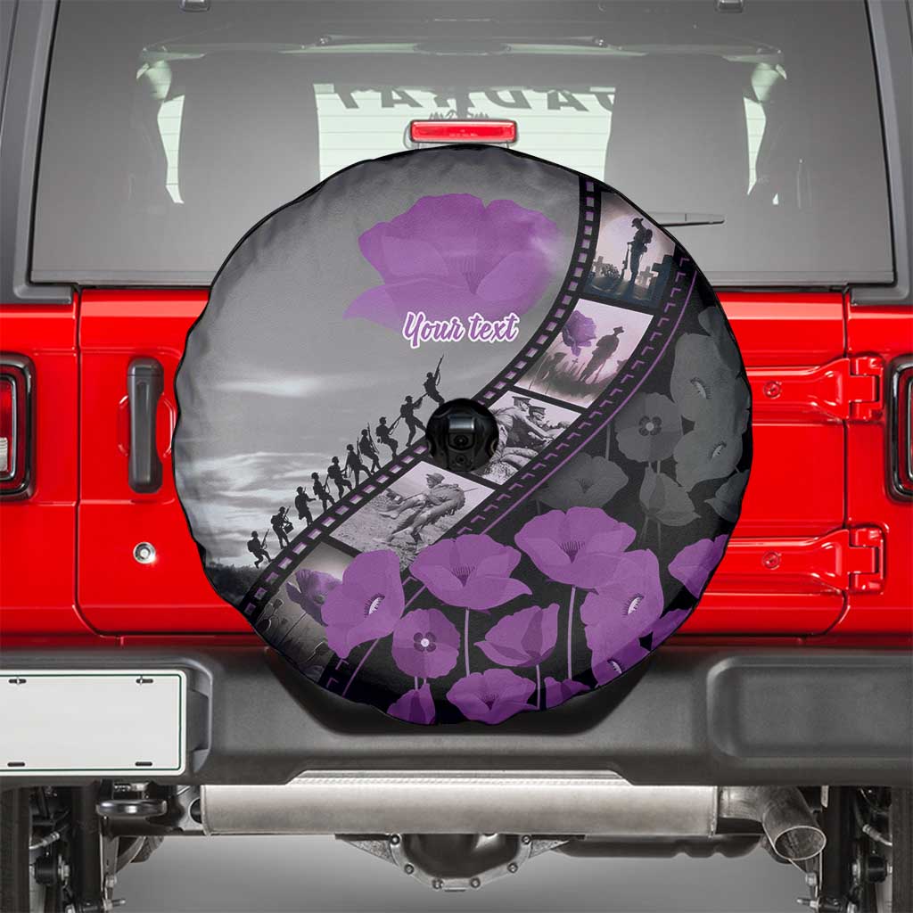Personalised Remembering ANZAC Lest We Forget Spare Tire Cover Vintage Film Frame Memorial Purple Poppy LT9 - Polynesian Pride