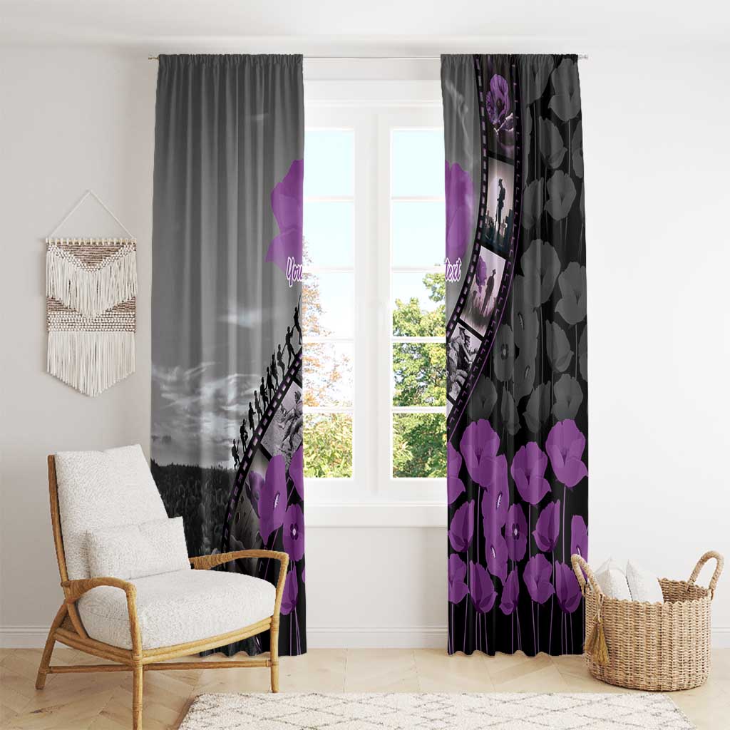 Personalised Remembering ANZAC Lest We Forget Window Curtain Vintage Film Frame Memorial Purple Poppy