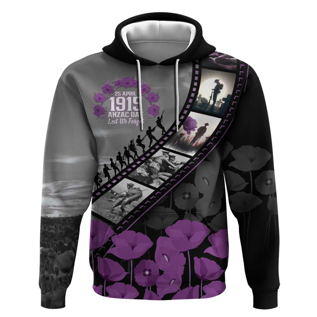 Personalised Remembering ANZAC Lest We Forget Zip Hoodie Vintage Film Frame Memorial Purple Poppy