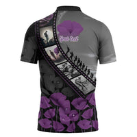 Personalised Remembering ANZAC Lest We Forget Zipper Polo Shirt Vintage Film Frame Memorial Purple Poppy LT9 - Polynesian Pride