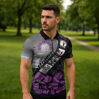 Personalised Remembering ANZAC Lest We Forget Zipper Polo Shirt Vintage Film Frame Memorial Purple Poppy LT9 - Polynesian Pride