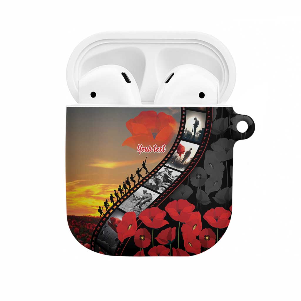 Personalised Remembering ANZAC Lest We Forget AirPods Case Vintage Film Frame Memorial Red Poppy LT9 Red - Polynesian Pride