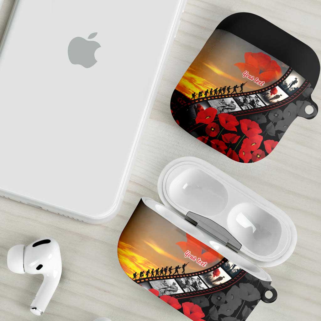 Personalised Remembering ANZAC Lest We Forget AirPods Case Vintage Film Frame Memorial Red Poppy LT9 - Polynesian Pride