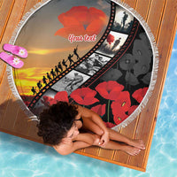 Personalised Remembering ANZAC Lest We Forget Beach Blanket Vintage Film Frame Memorial Red Poppy