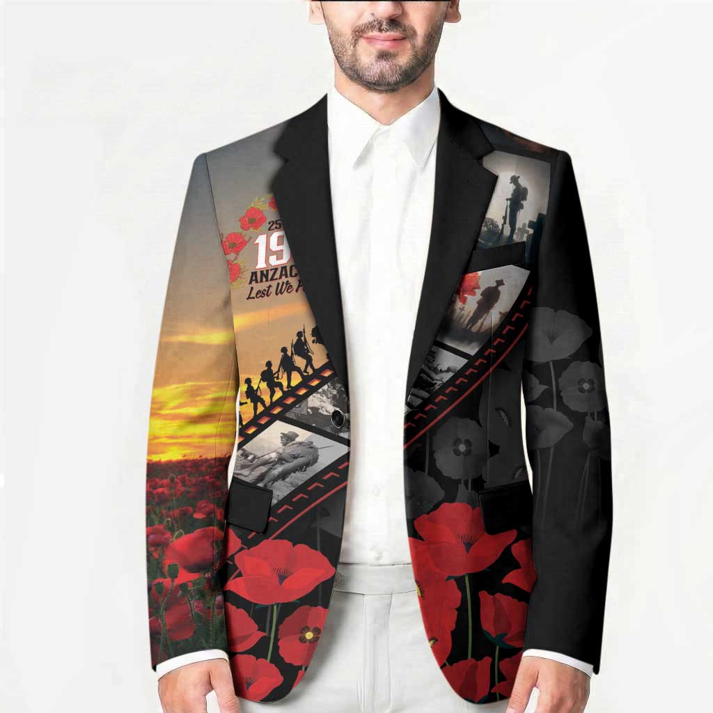 Personalised Remembering ANZAC Lest We Forget Blazer Vintage Film Frame Memorial Red Poppy