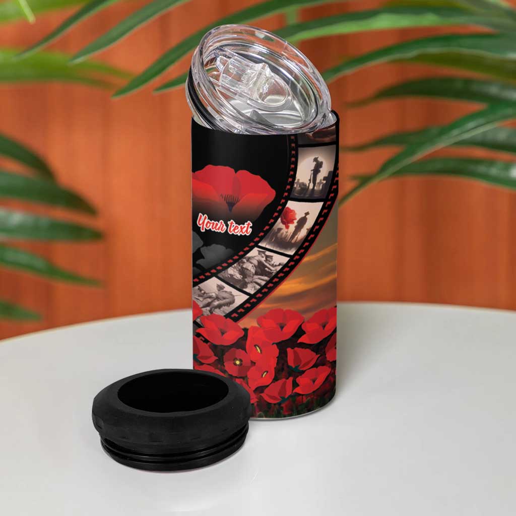 Personalised Remembering ANZAC Lest We Forget 4 in 1 Can Cooler Tumbler Vintage Film Frame Memorial Red Poppy LT9 - Polynesian Pride