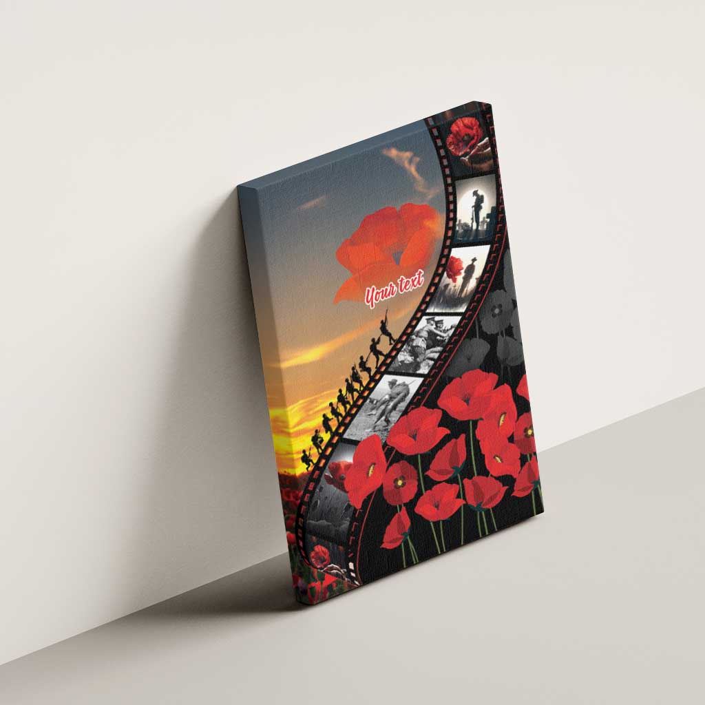Personalised Remembering ANZAC Lest We Forget Canvas Wall Art Vintage Film Frame Memorial Red Poppy