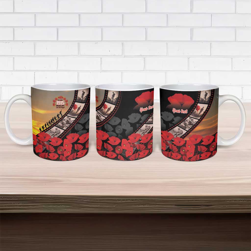 Personalised Remembering ANZAC Lest We Forget Ceramic Mug Vintage Film Frame Memorial Red Poppy