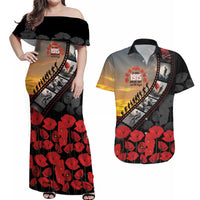 Personalised Remembering ANZAC Lest We Forget Couples Matching Off Shoulder Maxi Dress and Hawaiian Shirt Vintage Film Frame Memorial Red Poppy LT9 Red - Polynesian Pride