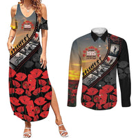 Personalised Remembering ANZAC Lest We Forget Couples Matching Summer Maxi Dress and Long Sleeve Button Shirt Vintage Film Frame Memorial Red Poppy LT9 Red - Polynesian Pride