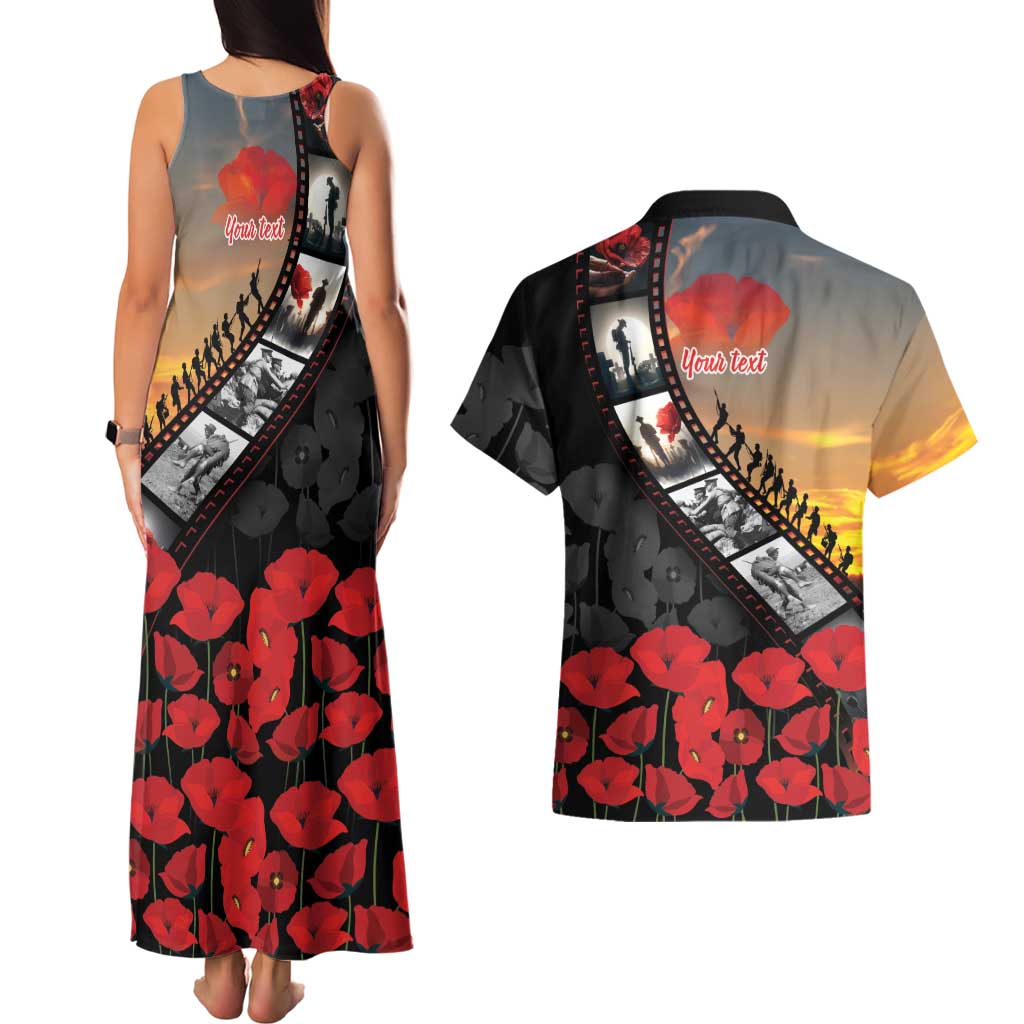 Personalised Remembering ANZAC Lest We Forget Couples Matching Tank Maxi Dress and Hawaiian Shirt Vintage Film Frame Memorial Red Poppy LT9 - Polynesian Pride