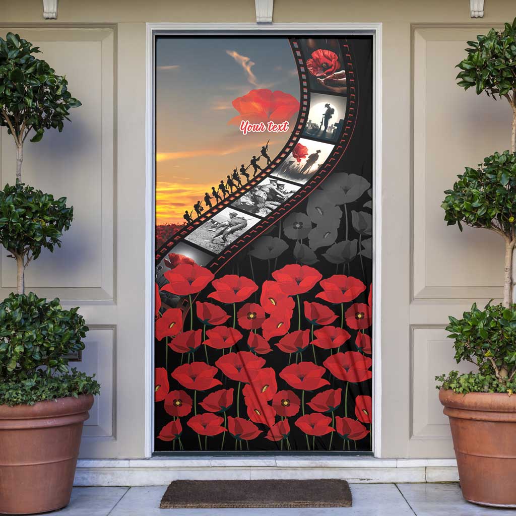 Personalised Remembering ANZAC Lest We Forget Door Cover Vintage Film Frame Memorial Red Poppy