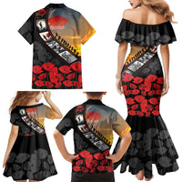 Personalised Remembering ANZAC Lest We Forget Family Matching Mermaid Dress and Hawaiian Shirt Vintage Film Frame Memorial Red Poppy LT9 - Polynesian Pride