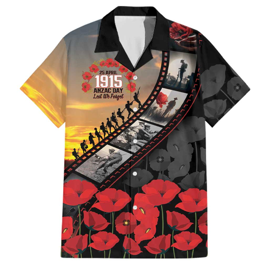 Personalised Remembering ANZAC Lest We Forget Family Matching Off The Shoulder Long Sleeve Dress and Hawaiian Shirt Vintage Film Frame Memorial Red Poppy LT9 Dad's Shirt - Short Sleeve Red - Polynesian Pride