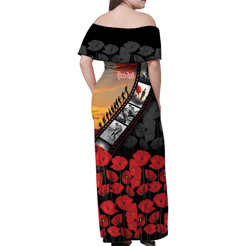 Personalised Remembering ANZAC Lest We Forget Family Matching Off Shoulder Maxi Dress and Hawaiian Shirt Vintage Film Frame Memorial Red Poppy