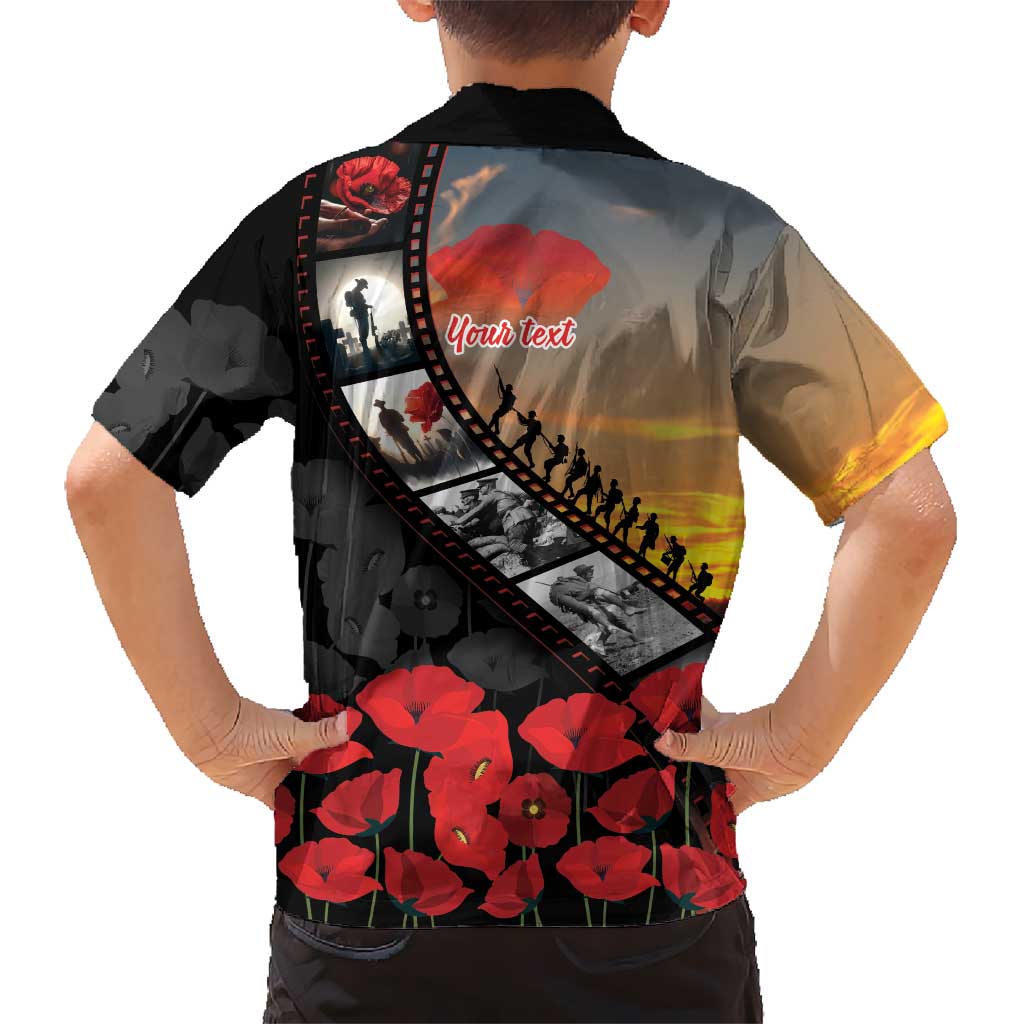 Personalised Remembering ANZAC Lest We Forget Family Matching Puletasi and Hawaiian Shirt Vintage Film Frame Memorial Red Poppy