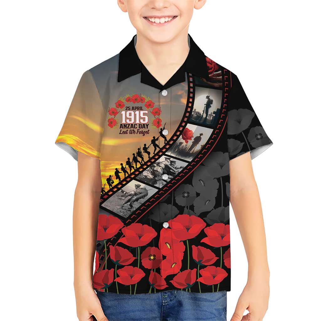 Personalised Remembering ANZAC Lest We Forget Family Matching Summer Maxi Dress and Hawaiian Shirt Vintage Film Frame Memorial Red Poppy