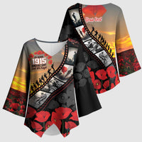 Personalised Remembering ANZAC Lest We Forget Kimono Sleeve Blouse Vintage Film Frame Memorial Red Poppy LT9 - Polynesian Pride