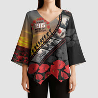 Personalised Remembering ANZAC Lest We Forget Kimono Sleeve Blouse Vintage Film Frame Memorial Red Poppy LT9 - Polynesian Pride