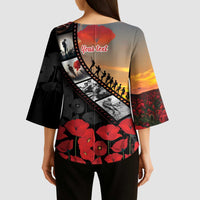 Personalised Remembering ANZAC Lest We Forget Kimono Sleeve Blouse Vintage Film Frame Memorial Red Poppy LT9 - Polynesian Pride