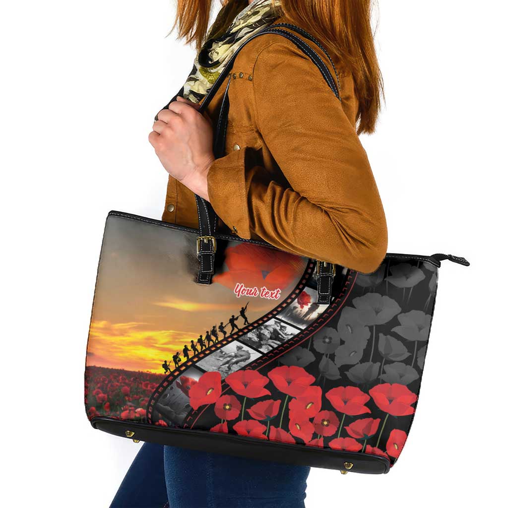 Personalised Remembering ANZAC Lest We Forget Leather Tote Bag Vintage Film Frame Memorial Red Poppy LT9 Red - Polynesian Pride