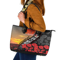 Personalised Remembering ANZAC Lest We Forget Leather Tote Bag Vintage Film Frame Memorial Red Poppy LT9 Red - Polynesian Pride