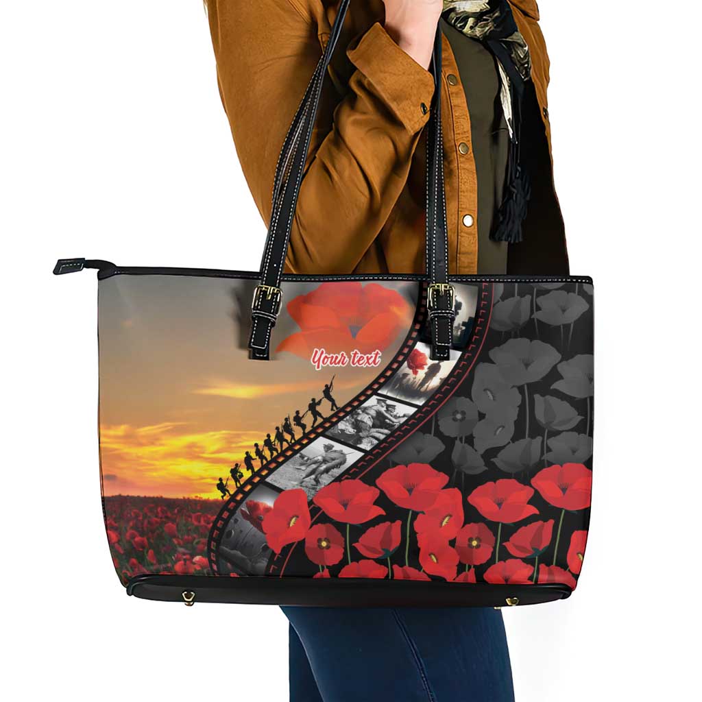 Personalised Remembering ANZAC Lest We Forget Leather Tote Bag Vintage Film Frame Memorial Red Poppy LT9 - Polynesian Pride