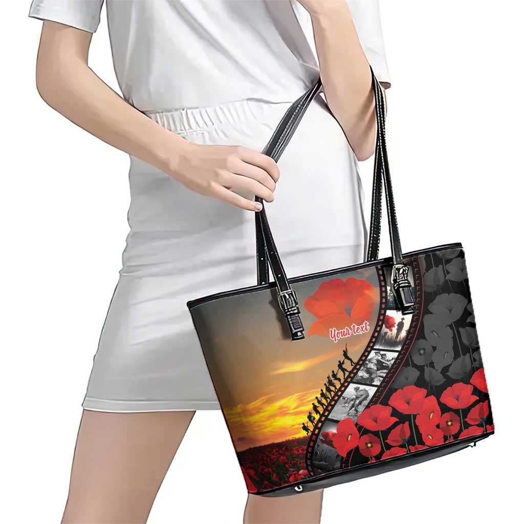 Personalised Remembering ANZAC Lest We Forget Leather Tote Bag Vintage Film Frame Memorial Red Poppy LT9 - Polynesian Pride