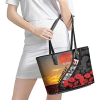 Personalised Remembering ANZAC Lest We Forget Leather Tote Bag Vintage Film Frame Memorial Red Poppy LT9 - Polynesian Pride