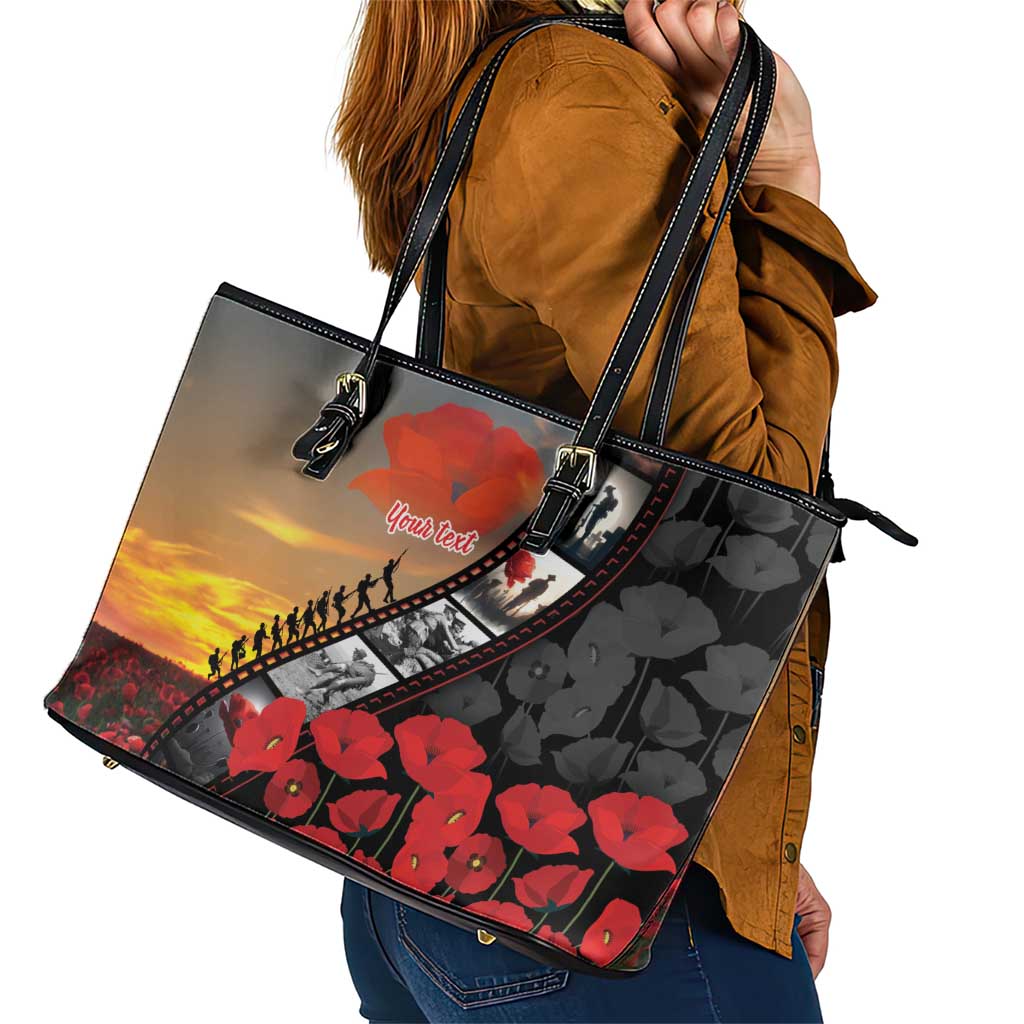 Personalised Remembering ANZAC Lest We Forget Leather Tote Bag Vintage Film Frame Memorial Red Poppy LT9 - Polynesian Pride
