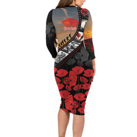 Personalised Remembering ANZAC Lest We Forget Long Sleeve Bodycon Dress Vintage Film Frame Memorial Red Poppy LT9 - Polynesian Pride