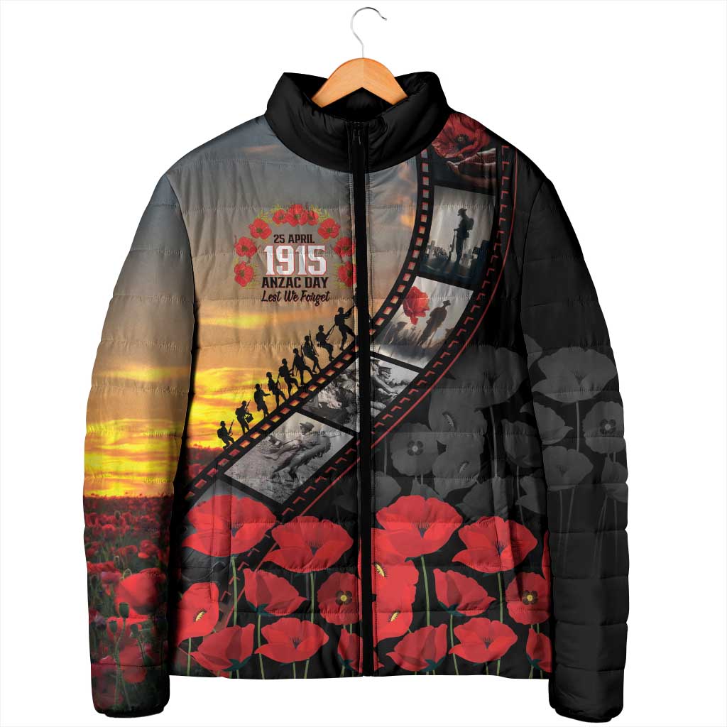 Personalised Remembering ANZAC Lest We Forget Padded Jacket Vintage Film Frame Memorial Red Poppy
