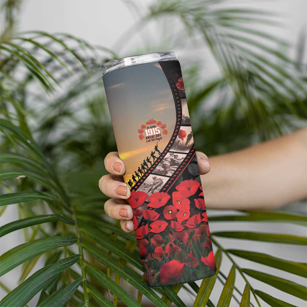 Personalised Remembering ANZAC Lest We Forget Skinny Tumbler Vintage Film Frame Memorial Red Poppy LT9 - Polynesian Pride