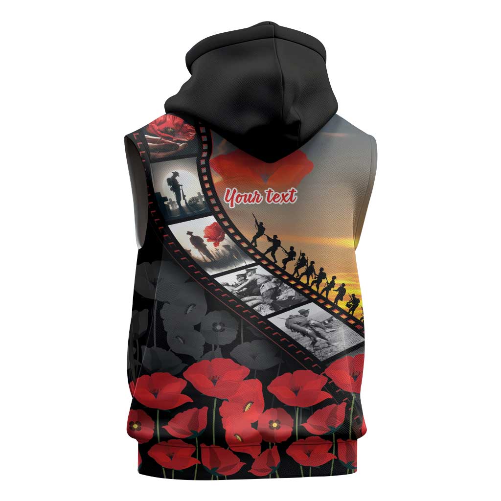 Personalised Remembering ANZAC Lest We Forget Sleeveless Hoodie Vintage Film Frame Memorial Red Poppy