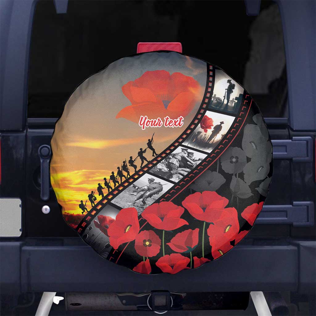 Personalised Remembering ANZAC Lest We Forget Spare Tire Cover Vintage Film Frame Memorial Red Poppy