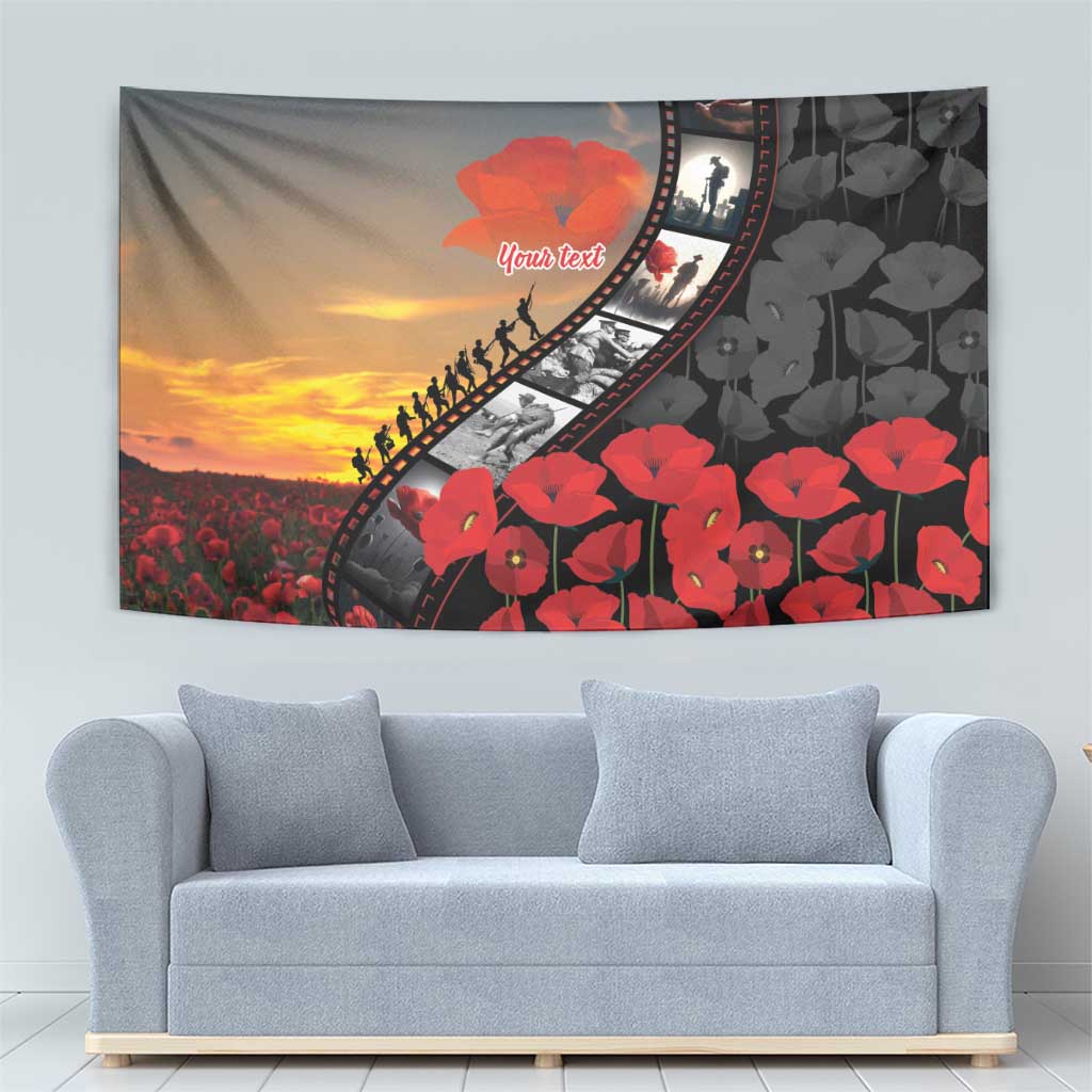 Personalised Remembering ANZAC Lest We Forget Tapestry Vintage Film Frame Memorial Red Poppy