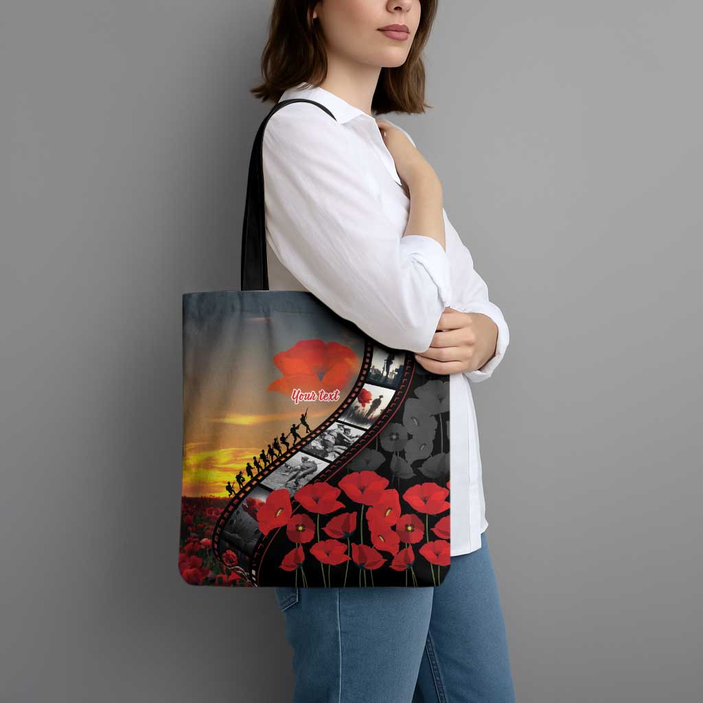 Personalised Remembering ANZAC Lest We Forget Tote Bag Vintage Film Frame Memorial Red Poppy LT9 - Polynesian Pride